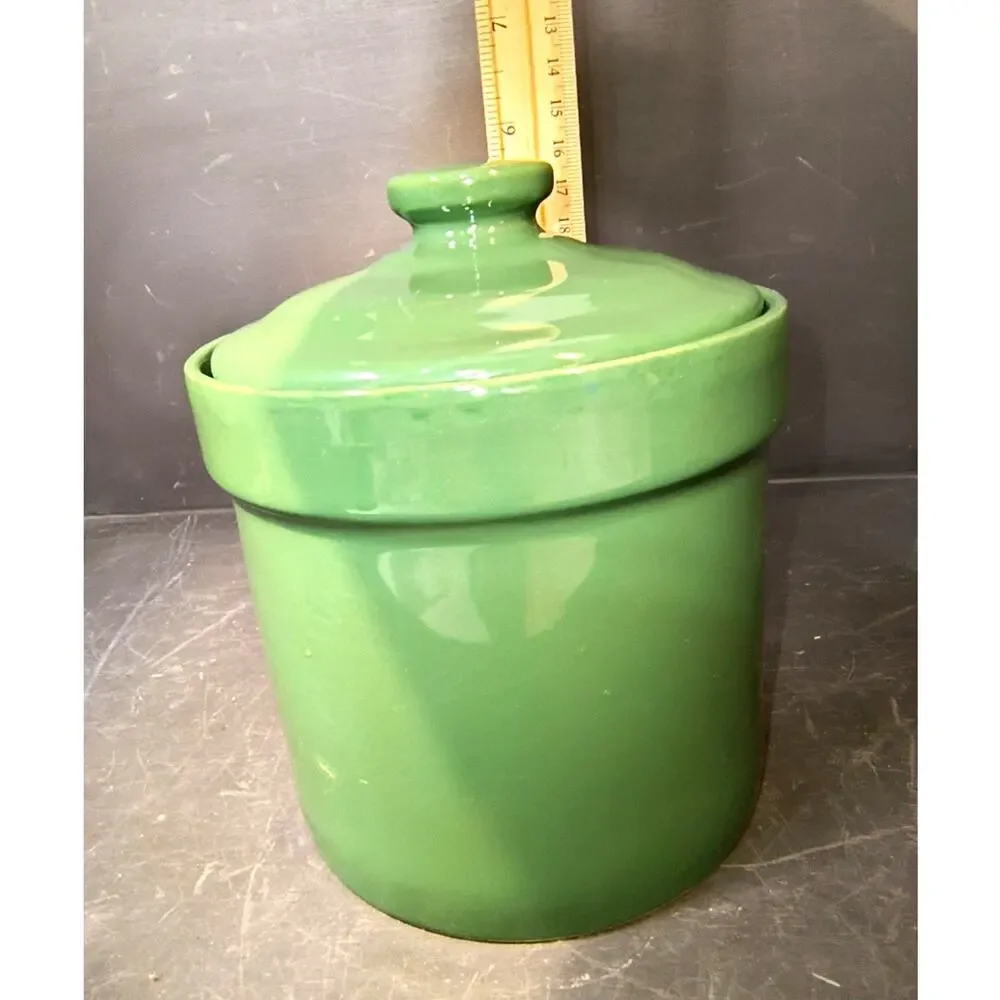 1870.  Green Ceramic Kitchen Cannister Medium with Air Sealing Grommet